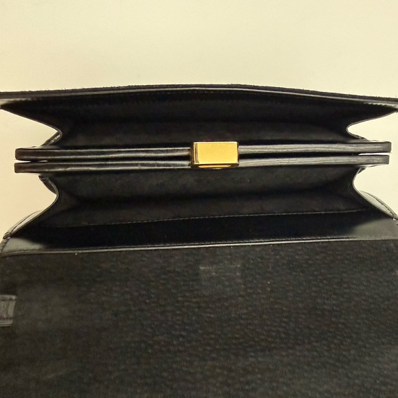LAUNER LONDON • Small Black Flap Bag • Royal Warrant H.M. QUEEN Made in ENGLAND - Picture 15 of 16